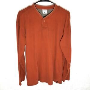 Columbia M Shirt Mens Orange Cotton Henley Long Sleeve Pullover Outdoor Casual